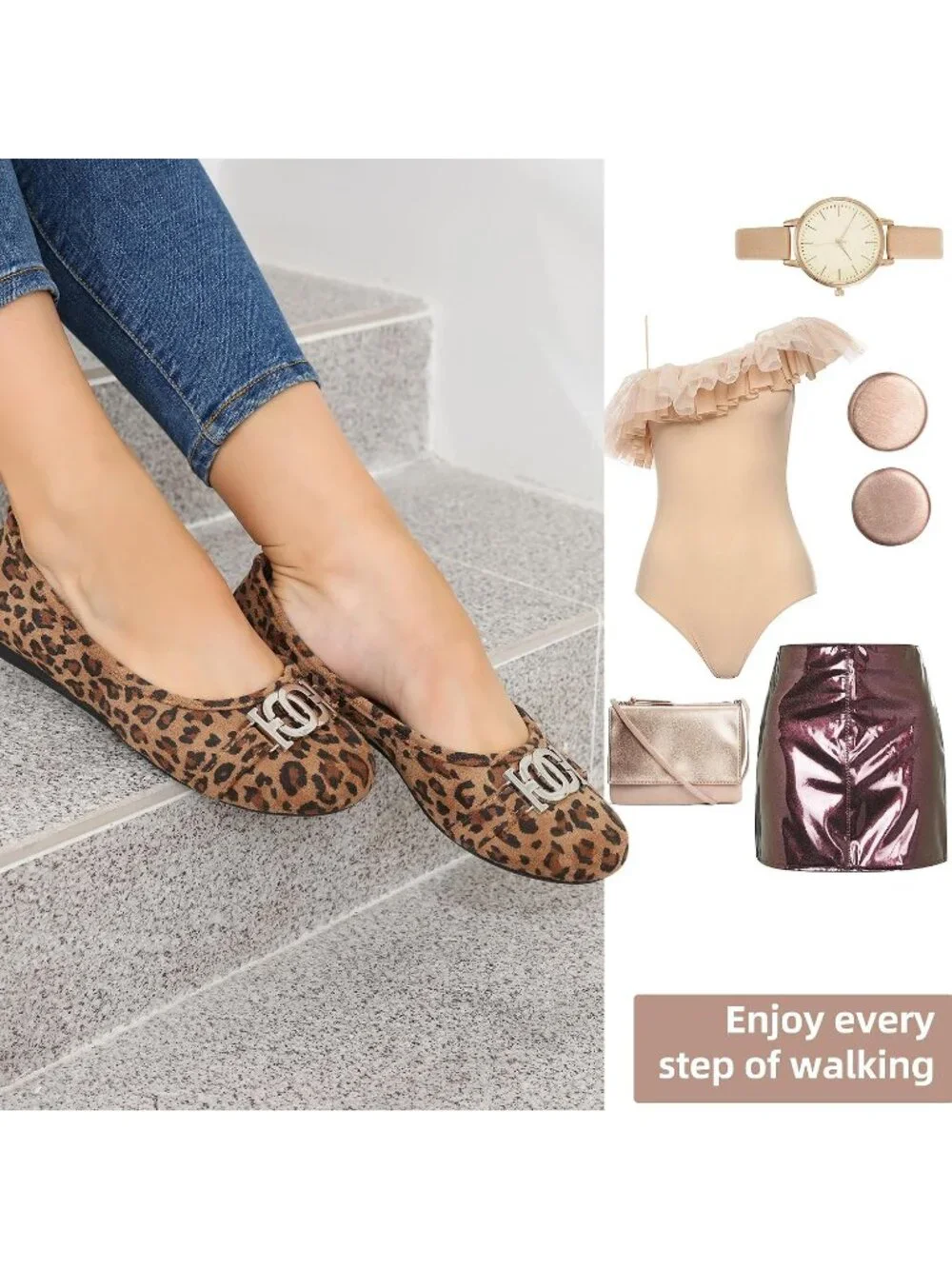 Women's Leopard Comfortable Slip on Round Toe Casual Ballet Shoe for Walking